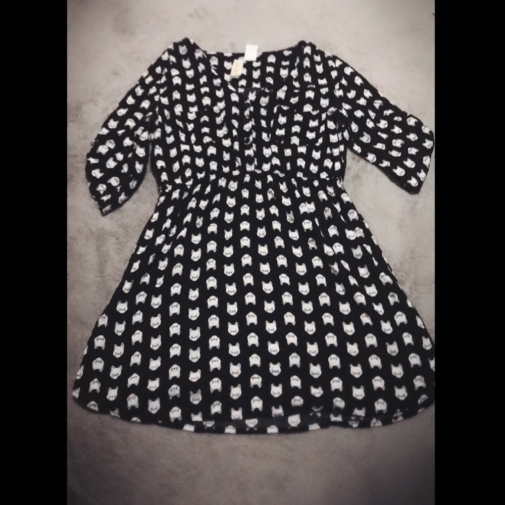 Cat print chic shirt dress